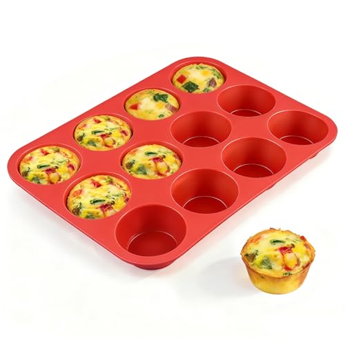 12 Cups Silicone Muffin Pans for Baking Cupcake Pan Nonstick Silicone Molds - size: 12-Cup Regular