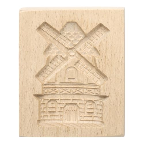 HARFINGTON Wooden Cookie Mould 3.94" x 3.15" Windmill Carved Baking Cookie Tool Biscuit Press Stamp - style: Windmill