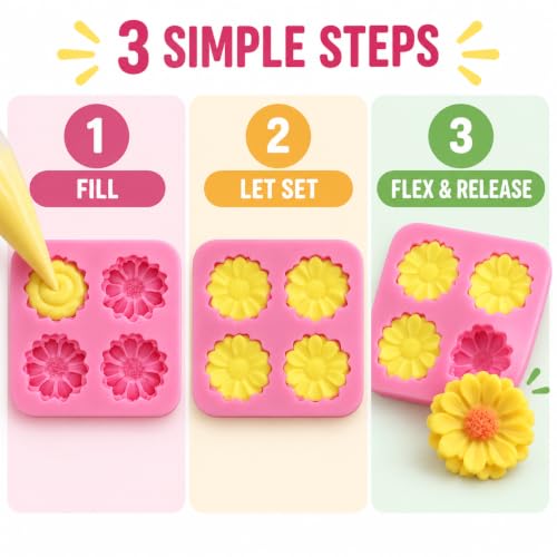 4-Piece 3D Daisy and Rose Silicone Fondant Mold Set - style: 4flowers molds