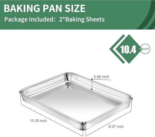 Baking Sheets Set of 2, HKJ Chef Cookie Sheets 2 Pieces & Stainless Steel Baking Pans & Toaster Oven Tray Pans, Rectangle Size 10 x 8 x 1 inch, Non Toxic & Healthy & Easy Clean - size: 10inch