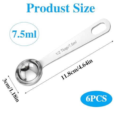 6PCS Measuring Spoons Set(1/2 Tbsp, 7.5ml), Short Teaspoons Stainless Steel Compact Kitchen Scoops for Spices, Baking, and Everyday Cooking - size: 7.5 ML