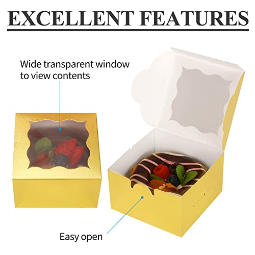 KPOSIYA 10pcs Small Cookie Boxes with Window, 4x4x2.5 Gold Bakery Box - color: Gold, size: 10