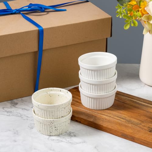 4oz White Ramekins Set of 4,Creme Brulee Ramekins Oven Safe,Ceramic Custard Cups Ramiken for Baking,Souffle Ramekin Bowls for Pudding Ice Cream - color: WHITE