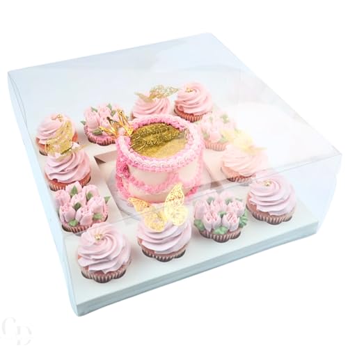 Bento Cake and Cupcake Box with Clear Box,12 Cupcake Insert with 6x6 Cake Cavity- 10 pack