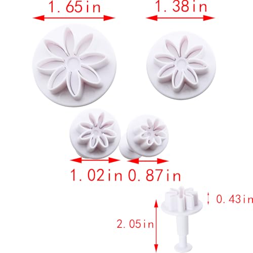 ZCZQC 4PCS Pastry Molds Small Daisy Shaped Piston Cutters Candy Cake Cupcake Decorating DIY Molds for Cutting Sugar Paste Fondant and Cookies