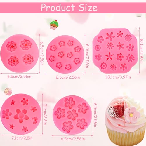5Pcs Flower Silicone Candy Mold, Mini Daisy Flower Fondant Chocolate Silicone Molds for Cake Decorating Small Polymer Clay Molds Resin Mold for Baking Soap Ice Cube Wax Melt - color: Mini Flower mold
