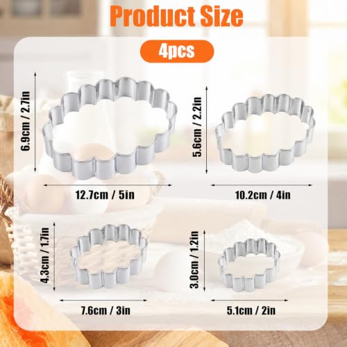 4 Pcs Scalloped Cookie Cutter Set, Assorted Sizes, 5, 4, 3, 2 Inch