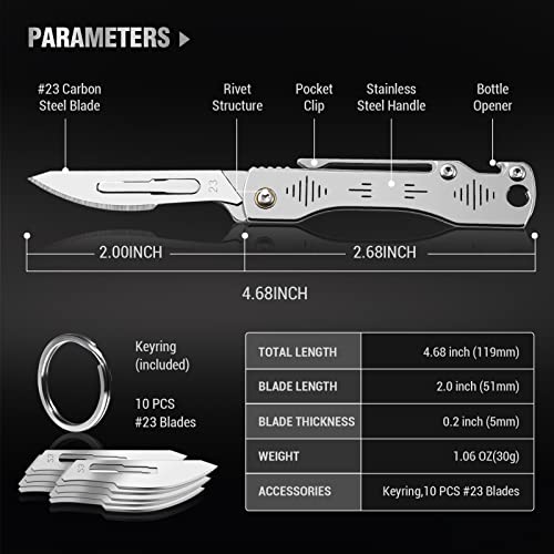 ITOKEY Folding Scalpel Knife, Replaceable Blade EDC Knife with Opener