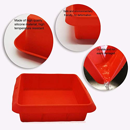 8X8inch Silicone Square Cake Baking Pan, Deep-Dish Roasting Lasagna, Silicone Baking Bakeware Brownie Pan +10 Pastry Muffin Molds Set of 11(Red)