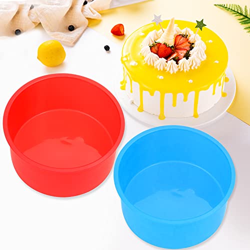 12pcs Silicone Cake Mold Baking Round Cake Molds 4 Inch Non-Stick Baking Pan Kitchen Silicone Cake Molds for Baking(Red, Blue, 4inch) - color: Red,Blue