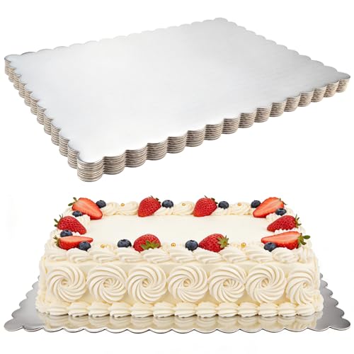 8 Pack 14 x 10 Inch Greaseproof Rectangle Cake Boards,Silver - color: Silver, size: 14 x 10 Inch - Wavy Edge