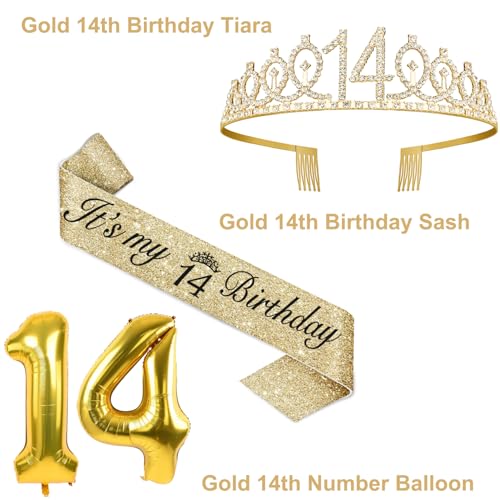 YeohJoy Gold 14th Birthday Decorations for Girls - style: 14th