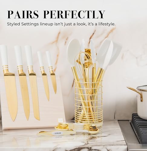 Styled Settings White and Gold Magnetic Measuring Spoons, 8-Piece - color: White & Gold