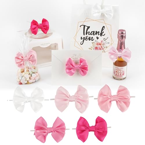 AIMUDI 5 Colors Pink Bows 3.5" Satin Bows with Twist Ties Bow for Gift Wrapping Crafts Treat Bags Candy Cake Pop Premade Bow for Wedding Baby Shower Birthday Party Mother's Day Decoration, 50 PCs - color: Pink Shade