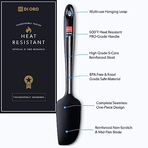 DI ORO Mini Silicone Spatula - Small Jar Scraper, 600F Heat Resistant - color: Black