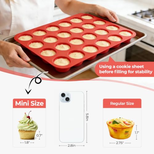 Silicone Muffin Pan Mini 24 Cups, 1 Pack Cupcake Pan, BPA Free - size: 24-Cup Mini