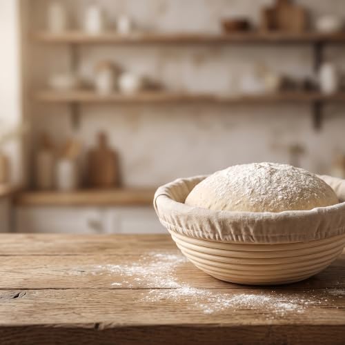 MANCHAP 4 Pcs 9 Inch Bread Proofing Basket, Round Dough Proofing Bowls and Liners for Sourdough Baking, Bread Rising, 23 x 8 cm