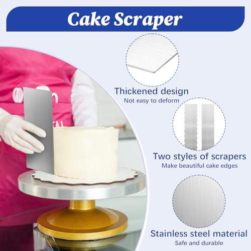 2 Pack Stainless Steel Cake Scraper, 8.6-inch Double Sided Patterned Edge Stripe Edge Smoother Scraper Cake Decorating Tools, Metal Cake Carving Smoothing Cream Pastry Baking - color: Style - 2