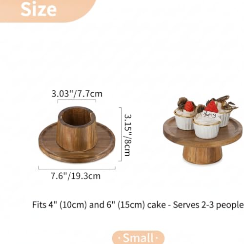 NUPTIO Wooden Cake Stand, Acacia Wood Small Cupcake Holder, 7.6 Inch - size: 7.6" Diameter