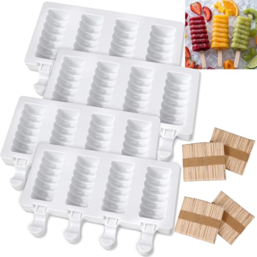 4 Pieces Ice Cream Mould lolly Mold Silicone Ice Cream Mold 4-Cavity Cake Pop Molds Baking Molds with 200 Pieces Sticks for Homemade Treats(Candied Hawthorn Styles) - style: Candied Hawthorn Styles