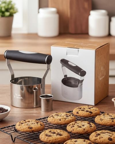 3" Stainless Steel Biscuit Cutter, Round Cookie Cutter with Handle
