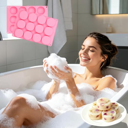 SJ Round Soap Mold Set, 2-Pack 12-Cavity Silicone Soap Molds - color: Pink / Medium Round