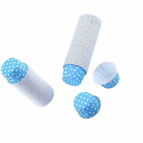 100Pcs Paper Baking Cups, Polka Dot Cupcake Liners, Mini Muffin Wrappers for Party and Wedding, 1.97x1.5x1.18 in(Blue) - color: Blue