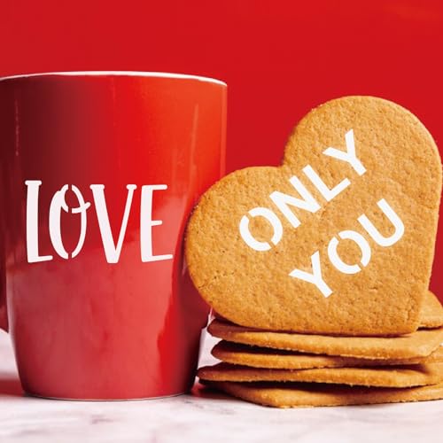 40pcs Conversation Hearts Cookie Stencils or Letter Happy Valentines Day Stencils for Cookies, Baking Decor with Heart Love Phrase Sign Crafts Painting Stencil Reusable (40 Hert)