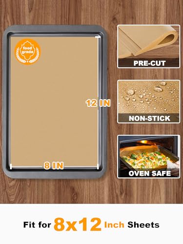 SMARTAKE 200 Pcs Parchment Paper Baking Sheets, 8x12 Inches, Non-Stick - size: 8" x 12"