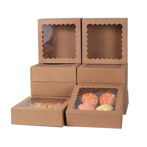 50 pcs 8x8x2.5 Inches Bakery Boxes with Window, Cake Pastry Cookie Mini Pie Box for Pastry,Dessert,Strawberries,Chocolates (Brown) - color: Brown, size: 8x8x2.5inch/50pcs