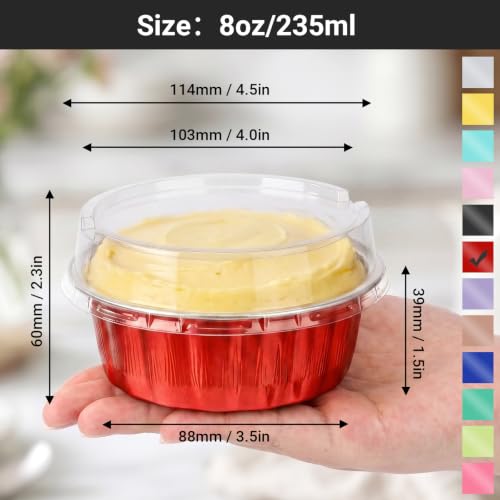 EUSOAR Disposable Ramekins with Lids, 30 pack 8oz Aluminum Foil Cupcake Baking Cups Containers Wrappers with Lid, Dessert Cups with Lids Mini Aluminum Cheesecake Pan Creme Brulee Ramekins-Red - color: Red, size: 30pcs, 8oz