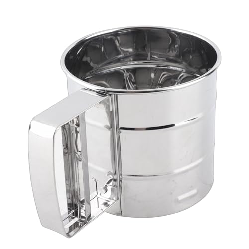 Generic Stainless Steel Flour Sifter 3.9oz Manual Hand Held Sifter with Fine Mesh and Crank Handle for Baking Powder Sugar Cocoa and Coffee