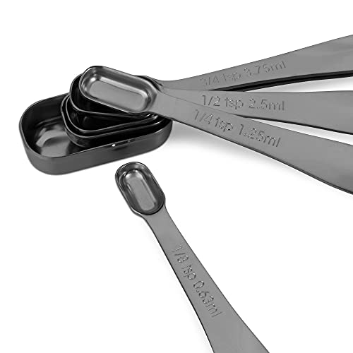 6-Piece 18/8 Stainless Steel Measuring Spoons Set, Dark Gray - color: Dark Gray, size: 6 Piece
