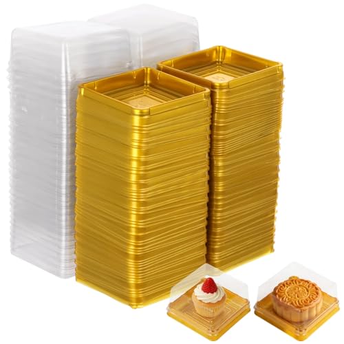 100 Pcs Mini Cupcake Containers, Moon Cake Box with Lids, Mini Cake Containers, Individual Wrapped, Ideal for Party Favors, Baked Goods & Gift Packaging