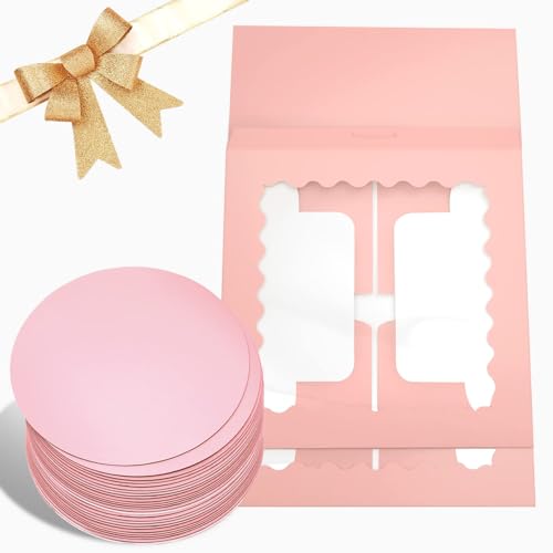 Bakepacker 10"x10"x5" Pink Cake Boxes with Window, 18 Sets - color: Pink, 10"x10"x5", 18Pcs