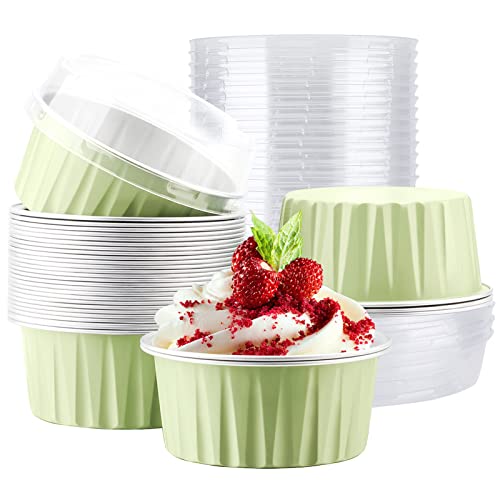 EUSOAR Foil Cupcake Wrappers, 30pcs 5oz Disposable Aluminum Foil Baking Cups Containers with Lids, Dessert Cups with Lids Mini Aluminum Cheesecake Pan Creme Brulee Ramekins-Mustard - color: Mustard, size: 30pcs