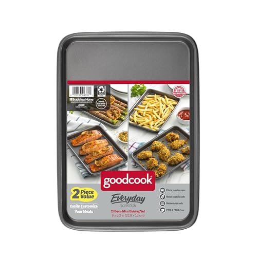 GoodCook Everyday Toaster Oven Mini Baking Sheets Heavy-Gauge Steel Baking Pans with Scratch-Resistant Nonstick, Gray, 9 x 6-Inch (2- Piece Set) (Pack of 12) - size: 9 x 6-Inch (2- Piece Set) (Pack of 12)