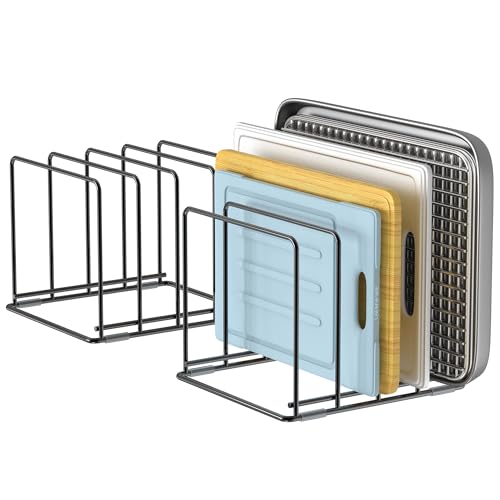 Kitchen Organizer Rack - 4-Slot Heavy-Duty Holder for Cutting Boards,Cookware – Rust-Resistant, Space-Saving Design with Non-Slip Feet for Countertop and Cabinet Storage (2 Pack) - size: 2 Pack