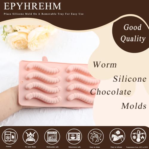 8 Cavity Worm Silicone Silicone Chocolate Molds Set Of 2 - color: Pink and Green