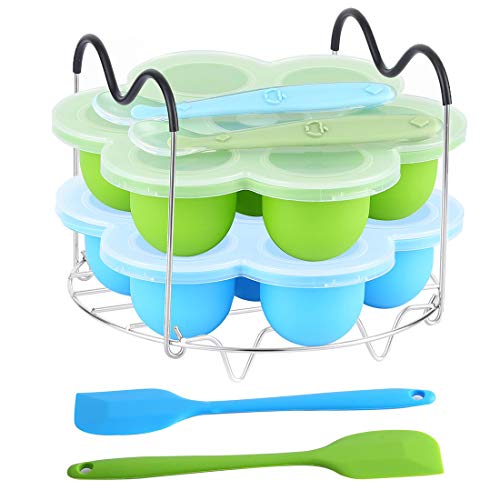 7PCS Silicone Egg Bites Mold Set with Steamer Rack for 6qt 8qt Instant Pot - color: Green+Blue 7 PCS