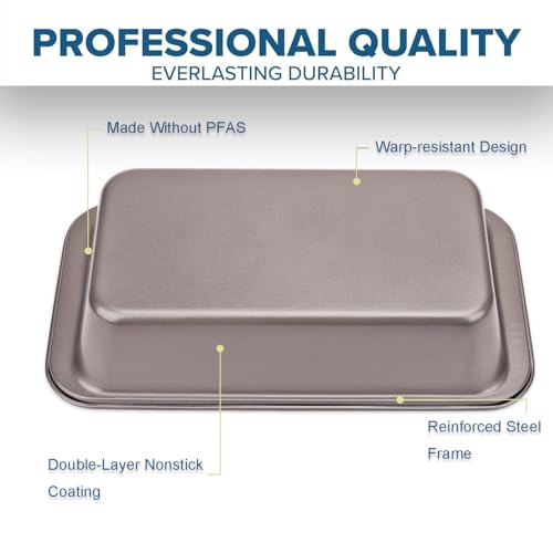 2 PCS Nonstick Loaf Pan Set, 9 x 5 Inch Carbon Steel Rectangle Bakeware with 100 Unbleached Parchment Liners for Baking Toast, Cakes, Banana Breads, Gray - size: 9 x 5 Inch