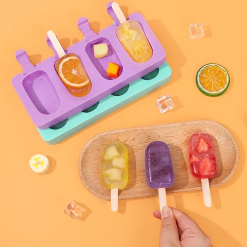 Ouddy Life Popsicle Molds Set of 2, Ice Pop Molds Silicone Cake Pop Mold - color: Purple, Green