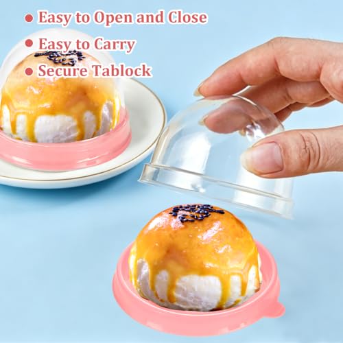 WOPPLXY 300 Pcs Clear Plastic Mini Cupcake Boxes, Mini Cake Containers, Clear Plastic Small Cake Boxes with Dome Lid, Individual Cupcake Container for Cheese Pastry Dessert Mooncake（Pink）