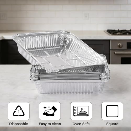 50 Pack 8x8 Aluminum Pans, Disposable Foil Pans, Square Aluminum Foil Tin Baking Cake Pans,Roasting Trays Disposable Food Containers Great for for Baking, Cooking, Heating, Storing, Prepping Food