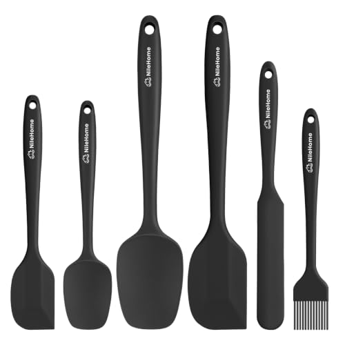 6 Pieces Silicone Spatula Set with Silicone Brush,Mixing-Black - color: Black, size: 6 Piece