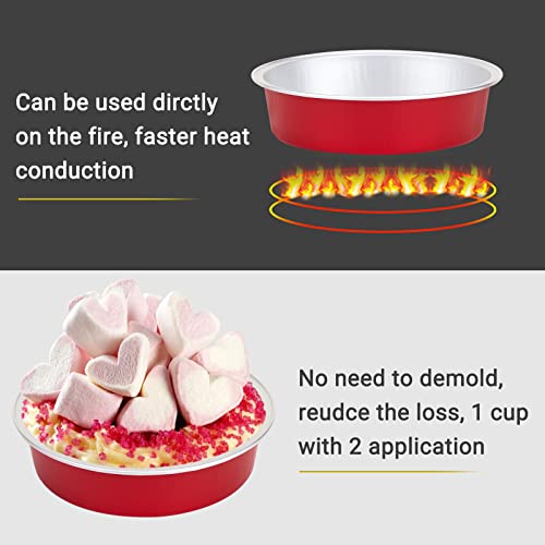 Beasea Disposable Mini Pie Tins with Lids, 50 Pack 4” 8oz Bright Red Aluminum Baking Foil Tins Small Round Tart Container for Individual Dessert Cupcake Muffin Cheesecake Ramekin Quiche Oven Dishes - color: Bright Red