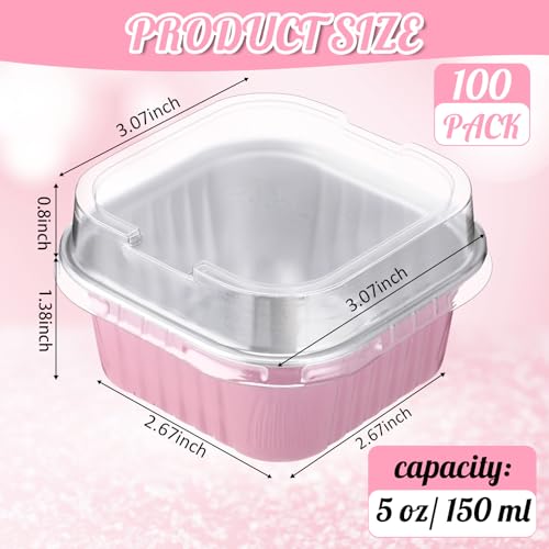 Skylety 100 Pcs 5oz Mini Square Cake Pans with Lids, Pink - color: Pink