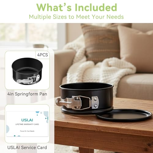 USLAI 4 Inch Mini Springform Pan Set, Nonstick & Leakproof, 4 Pieces - size: 4 Inch