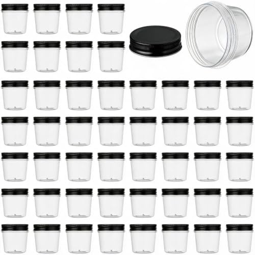 novelinks 4 oz Plastic Small Mason Jars and Small Plastic Jars with Lids - color: Black, size: 40 Pack 4 Ounce