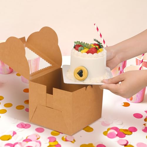 20Pcs Mini Cake Boxes with Window, 6x6x5 Inches Brown Bakery Boxes - color: Brown, size: 6x6x5 Inch